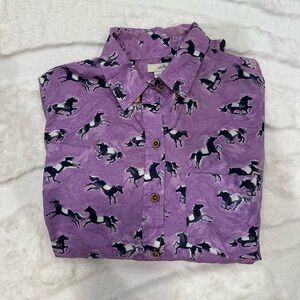 Anthropologie ODILLE Horse Blouse Size 0 Purple Button Down Cotton Western Style
